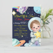 Space Explorer eerste verjaardag uitnodiging (Staand voorkant)