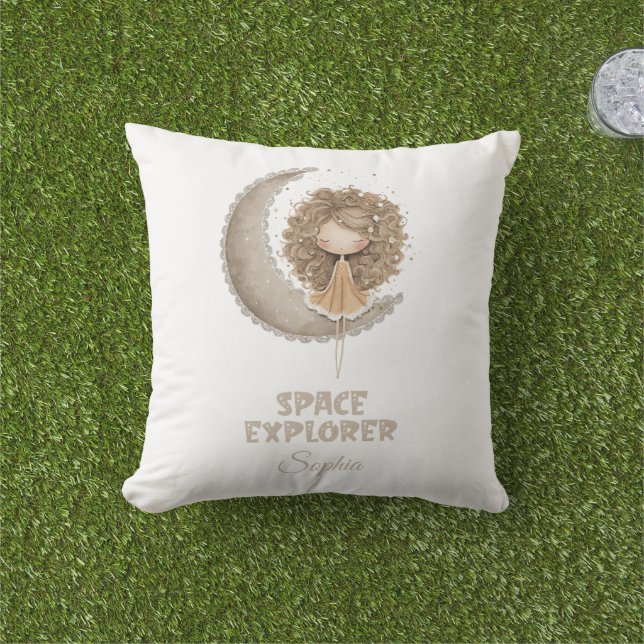 Space Explorer Fairy Moon gepersonaliseerde aangep Buitenkussen (Gras)