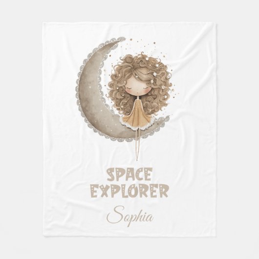 Space Explorer Fairy Moon – Persoonlijke naam Fleece Deken (Voorkant)