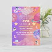 Space Explorer Girl Verjaardag Uitnodiging – Bewer (Staand voorkant)