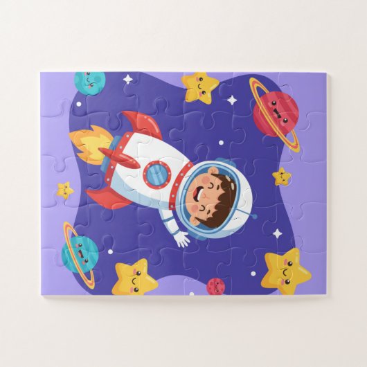 Space Explorer Kids Puzzle | Cute Astronaut & Plan Legpuzzel (Horizontaal)