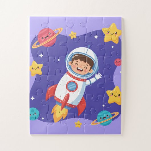 Space Explorer Kids Puzzle | Cute Astronaut & Plan Legpuzzel (Verticaal)
