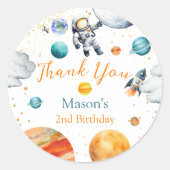 Space Explorer Thank You Birthday Astronaut Planet Ronde Sticker (Voorkant)