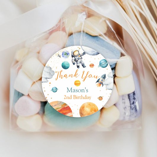 Space Explorer Thank You Birthday Astronaut Planet Ronde Sticker