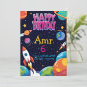 Space Explorer Verjaardag Uitnodiging voor kindere (Staand voorkant)