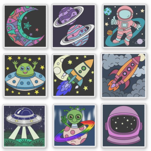 Space Explorers Kids Sticker Sheet (Voorkant)