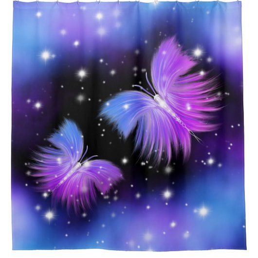 Space Fantasy Butterflies Cosmic Douchegordijn (Voorkant)