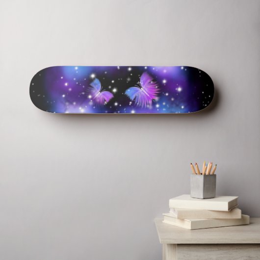 Space Fantasy Butterflies Cosmic Persoonlijk Skateboard (Muurkunst (Horizontaal))