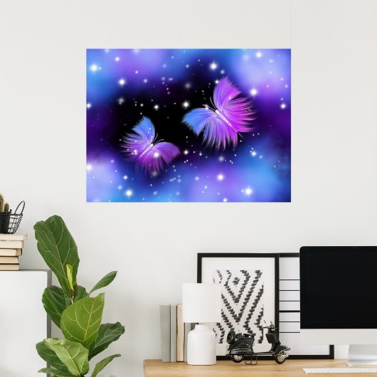 Space Fantasy Butterflies Cosmic Poster (Thuiskantoor)