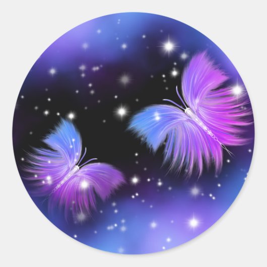 Space Fantasy Butterflies Cosmic Ronde Sticker (Voorkant)