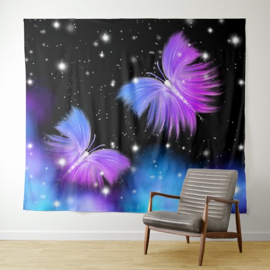 Space Fantasy Butterflies Cosmic Wandkleed (In Situ (horizontaal))