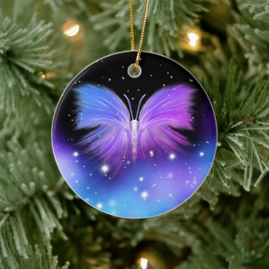 Space Fantasy Butterfly Cosmic Keramisch Ornament (Boom)