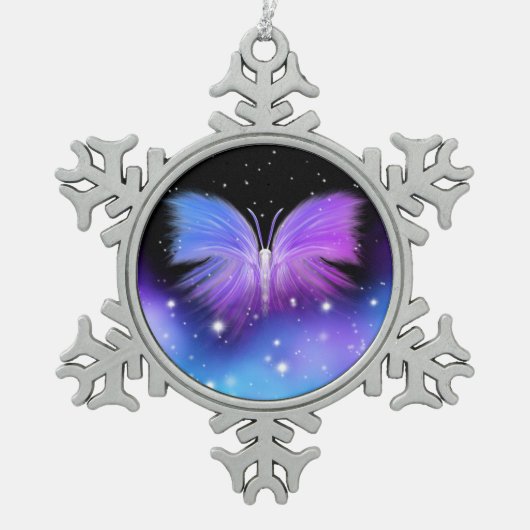Space Fantasy Butterfly Cosmic Tin Sneeuwvlok Ornament (Voorkant)