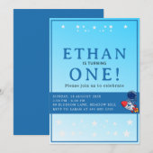 Space First Birthday Invitation – Astronaut Party Kaart (Voorkant / Achterkant)