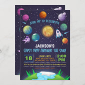 Space First Birthday Invitation - Eerste reis Kaart (Voorkant / Achterkant)