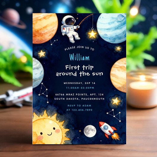 Space First Trip Around The Sun 1st Birthday Kaart