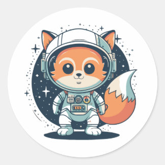 Space fox schattige cartoon ronde sticker