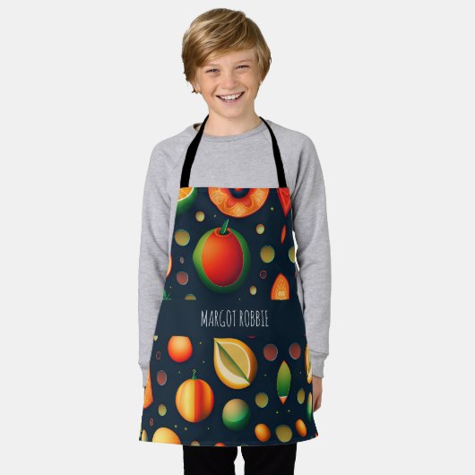 Space Fruits Rood Groen Isometrisch Patroon Schort (Gedragen)