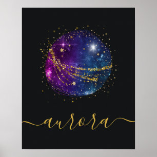 Space Galaxies en Gold Stars Gepersonaliseerd Post Poster