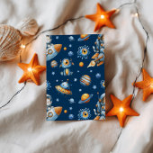 Space Galaxy Astronaut Cat Blast Off 1st Birthday Kaart