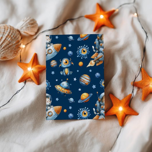 Space Galaxy Astronaut Cat Blast Off 1st Birthday Kaart