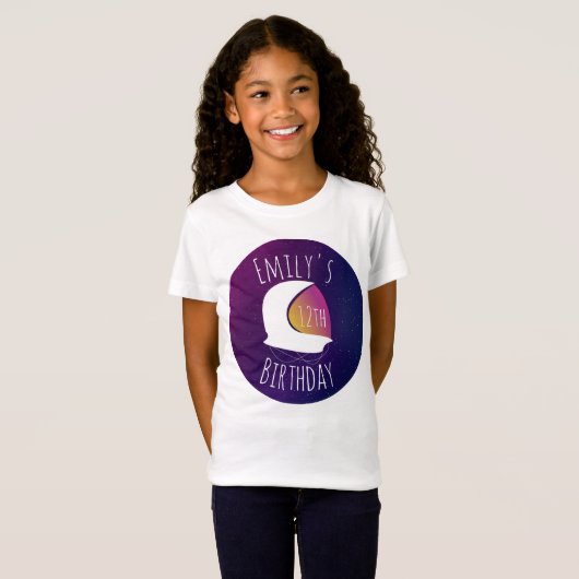 Space Galaxy Astronaut Paars Ombre Birthday Party T-shirt (Voorkant volledig)