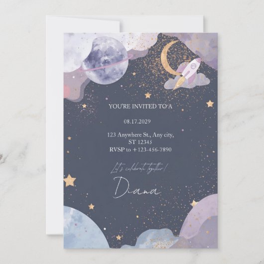 Space Galaxy Birthday Invitation Kaart (Voorkant)