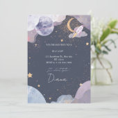 Space Galaxy Birthday Invitation Kaart (Staand voorkant)