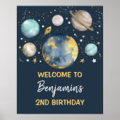 Space Galaxy Birthday Party Navy Gold Welkom Poster (Voorkant)