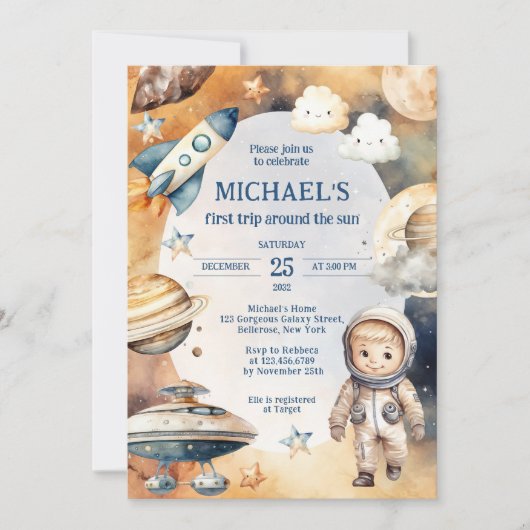 Space Galaxy Eerste reis rond de zon Verjaardag Kaart (Voorkant)