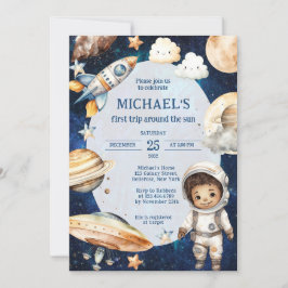 Space Galaxy Eerste reis rond de zon Verjaardag Kaart