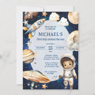 Space Galaxy Eerste reis rond de zon Verjaardag Kaart