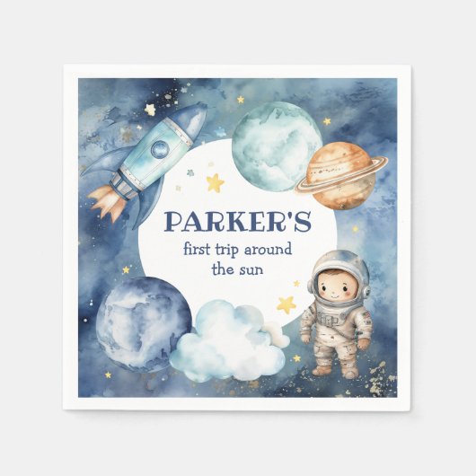 Space Galaxy Eerste reis rond de zon Verjaardag Servet (Voorkant)