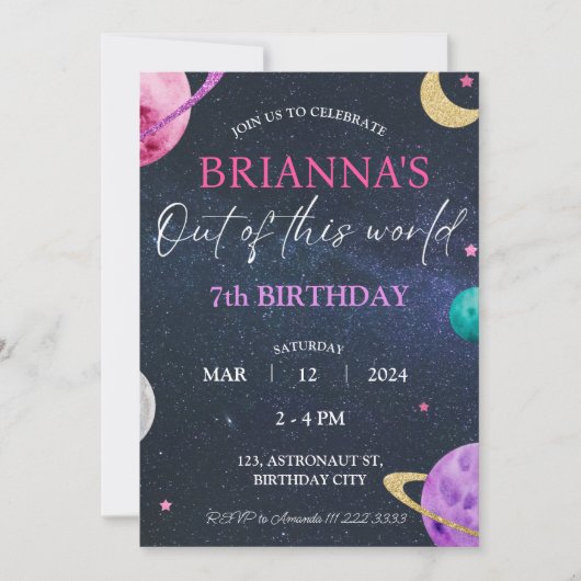 Space Galaxy Meisje 3e 5e 6e 7e 8e 9e Verjaardag Kaart (Voorkant)