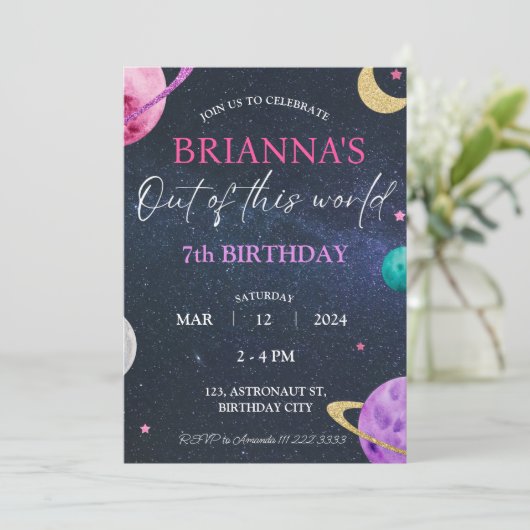 Space Galaxy Meisje 3e 5e 6e 7e 8e 9e Verjaardag Kaart (Staand voorkant)