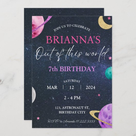 Space Galaxy Meisje 3e 5e 6e 7e 8e 9e Verjaardag Kaart (Voorkant / Achterkant)