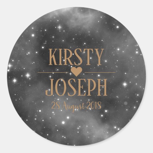 Space Galaxy Monogram Gold Wedding Sticker (Voorkant)