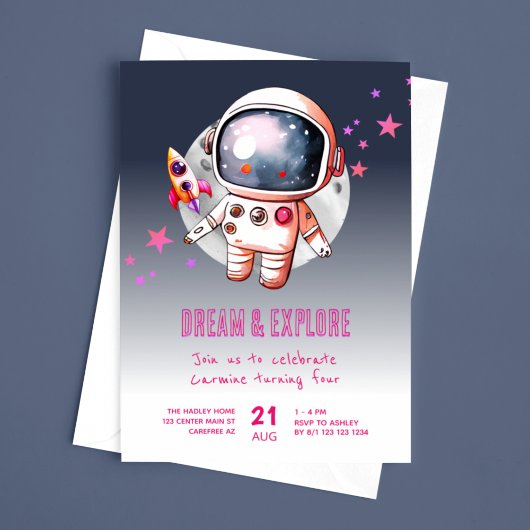 Space Galaxy Moon 4e Verjaardag Kaart