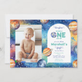 Space Galaxy ✨ Planeten Foto Eerste Verjaardag Kaart (Voorkant)