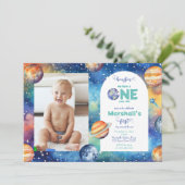 Space Galaxy ✨ Planeten Foto Eerste Verjaardag Kaart (Staand voorkant)