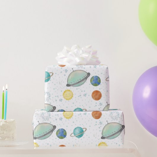 Space Galaxy Planets, Stars & Rocket  Orbits astro Cadeaupapier (Feestgeschenken)