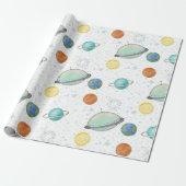 Space Galaxy Planets, Stars & Rocket  Orbits astro Cadeaupapier (Uitgerold)