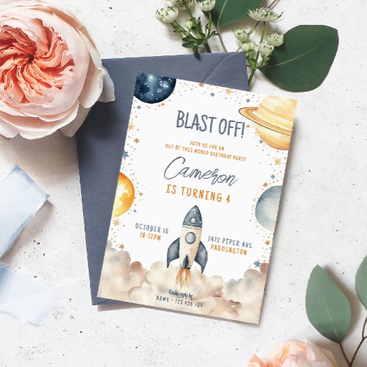 Space Galaxy Raket Schip Verjaardagsfeest Kaart