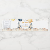 Space Galaxy Raket Schip Verjaardagsfeest Waterfles Etiket (Enkel label)