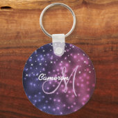 Space Galaxy Roze Goud Glitter Fonkelende Monogram Sleutelhanger (Achterkant)