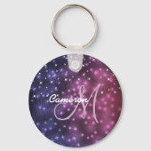Space Galaxy Roze Goud Glitter Fonkelende Monogram Sleutelhanger (Achterkant)