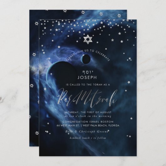 Space Galaxy Stars Bar Mitswa Aankondiging (Voorkant / Achterkant)