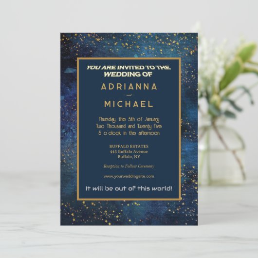 Space Galaxy Stars Uitnodiging voor bruiloft (Staand voorkant)