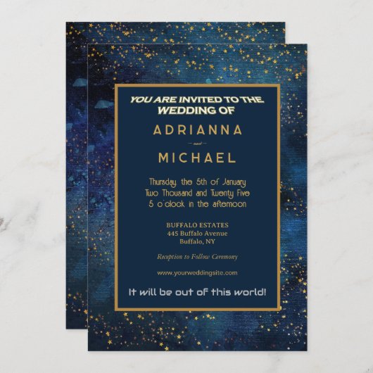 Space Galaxy Stars Uitnodiging voor bruiloft (Voorkant / Achterkant)