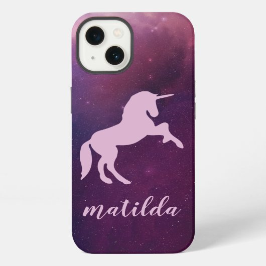 Space Galaxy unicorn leuk modern paarse iPhone Hoesje (Achterkant)